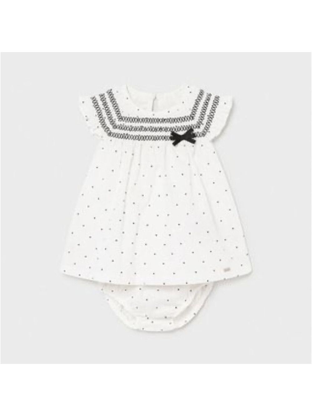 Size 6-9 months Mayoral White Dress with Black Accents